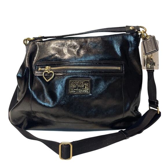 Coach Daisy Liquid Gloss Hobo Bag | Black Patent Leather Gold Hardware | Y2K EUC - Picture 1 of 16